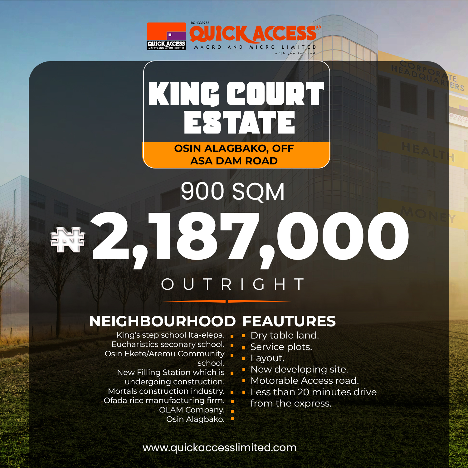 KINGS COURT PLOT 115 (900 SQM) OUTRIGHT